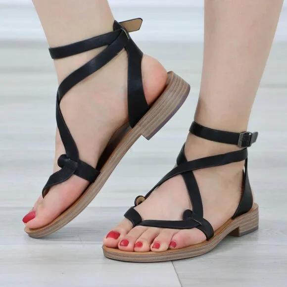 Black Strappy Trendy Comfy Flat Gladiator Comfort Sandal Slip On Sliders - Picture 5 of 15